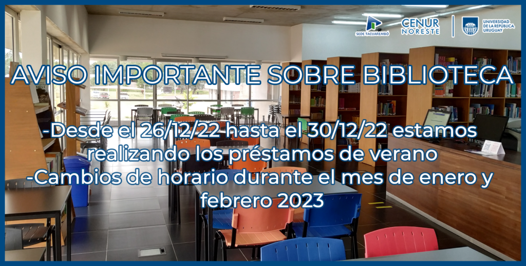 Del 2 al 13 de enero: cerrada al público.

Del 16 de enero al 3 de marzo: atiende al público de 8 a 15 hs. 

A partir del 6 de marzo: retoma su horario habitual de 9:30 a 19:00.