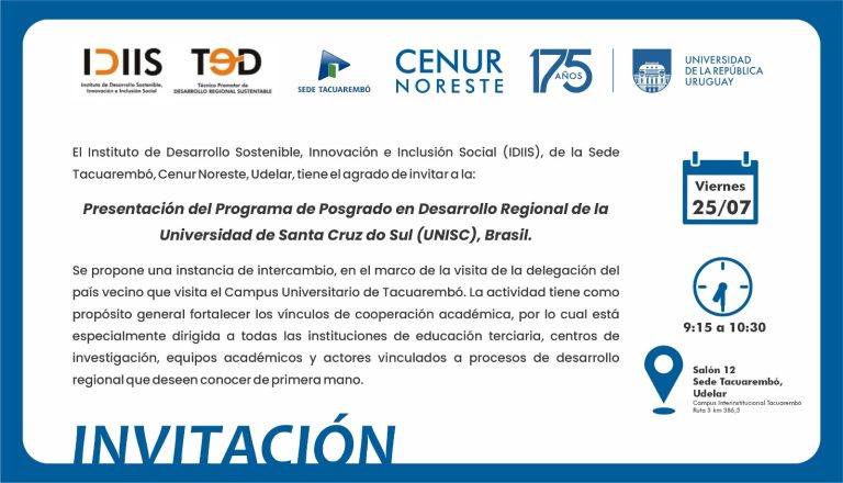 Presentación del Programa de Posgrado en Desarrollo Regional de la Universidad de Santa Cruz do Sul (UNISC), Brasil.