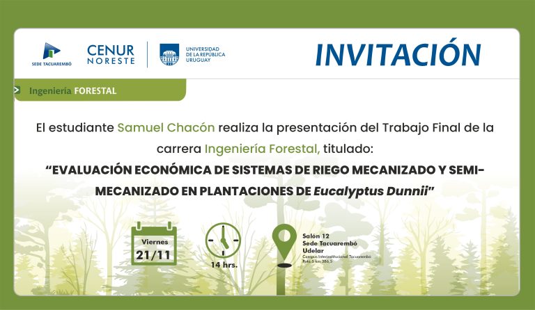 Presentación trabajo final carrera IF: «EVALUACIÓN ECONÓMICA DE SISTEMAS DE RIEGO MECANIZADO Y SEMI-MECANIZADO EN PLANTACIONES DE Eucalyptus Dunnii»