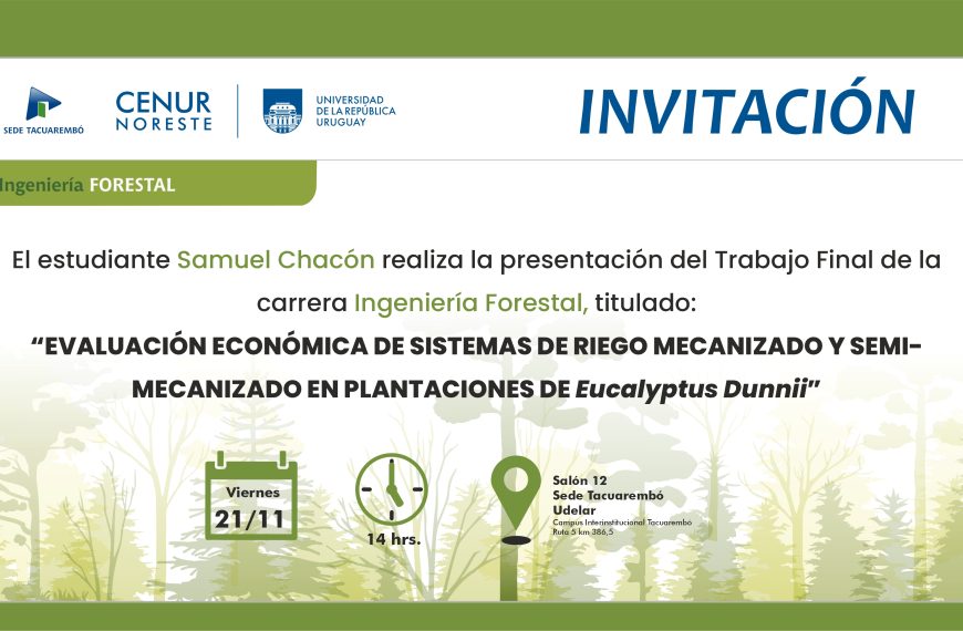 Presentación trabajo final carrera IF: «EVALUACIÓN ECONÓMICA DE SISTEMAS DE RIEGO MECANIZADO Y SEMI-MECANIZADO EN PLANTACIONES DE Eucalyptus Dunnii»